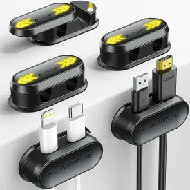 10 Hole Cord Organizer Cable Clips [1s Slide Lock] Cord Holder, Cable Management, Adhesive Phone Charging Keeper Wire Cord Holder for Nightstand/Car/Wall, Home Office/Desk Accessories-Black