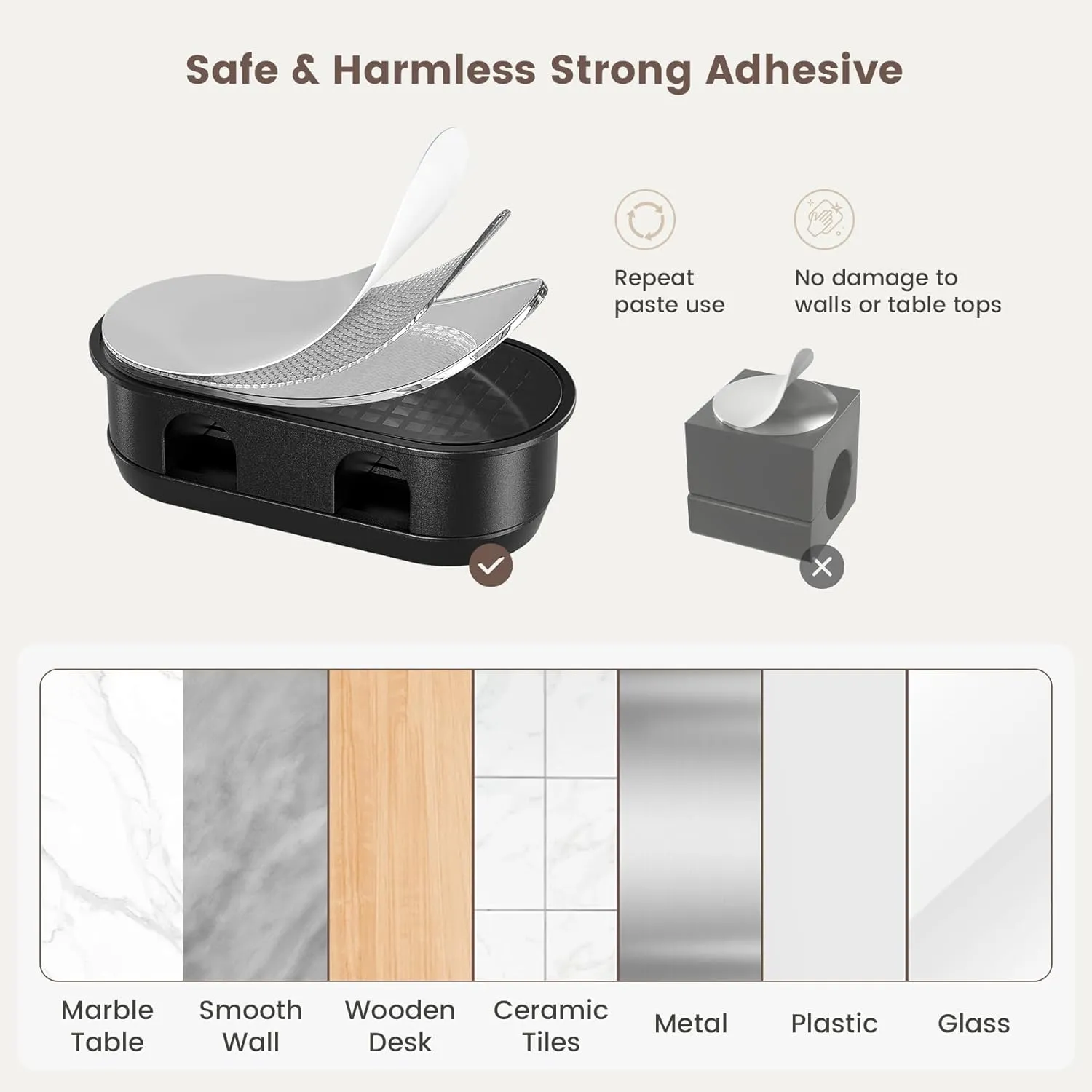 10 Hole Cord Organizer Cable Clips [1s Slide Lock] Cord Holder, Cable Management, Adhesive Phone Charging Keeper Wire Cord Holder for Nightstand/Car/Wall, Home Office/Desk Accessories-Black