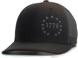 1776 Betsy Ross 13 Colonies 2A Black/Charcoal hat Cap Trucker Mesh Snapback