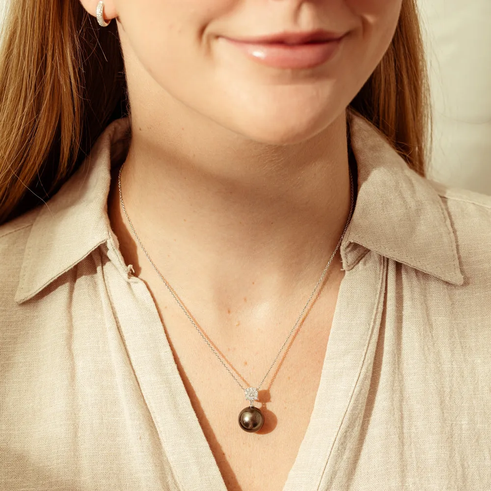 18ct White Gold Tahitian Pearl & Diamond Galaxy Pendant