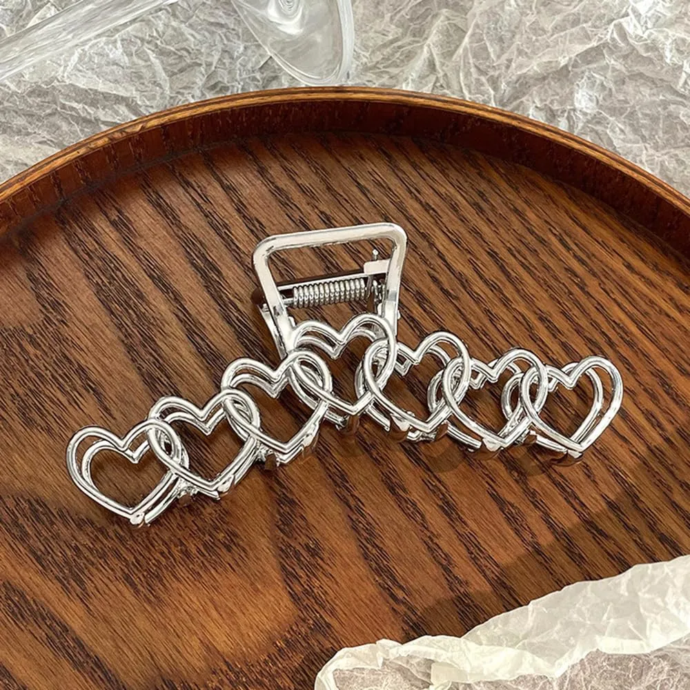 1Pack Large Metal Heart-Shape Hair Clips - Y2k Sliver Hollow Jaw Clips with Strong Hold for Thick Long Hair - Valentine's Day Hair Accessories for Women Girls