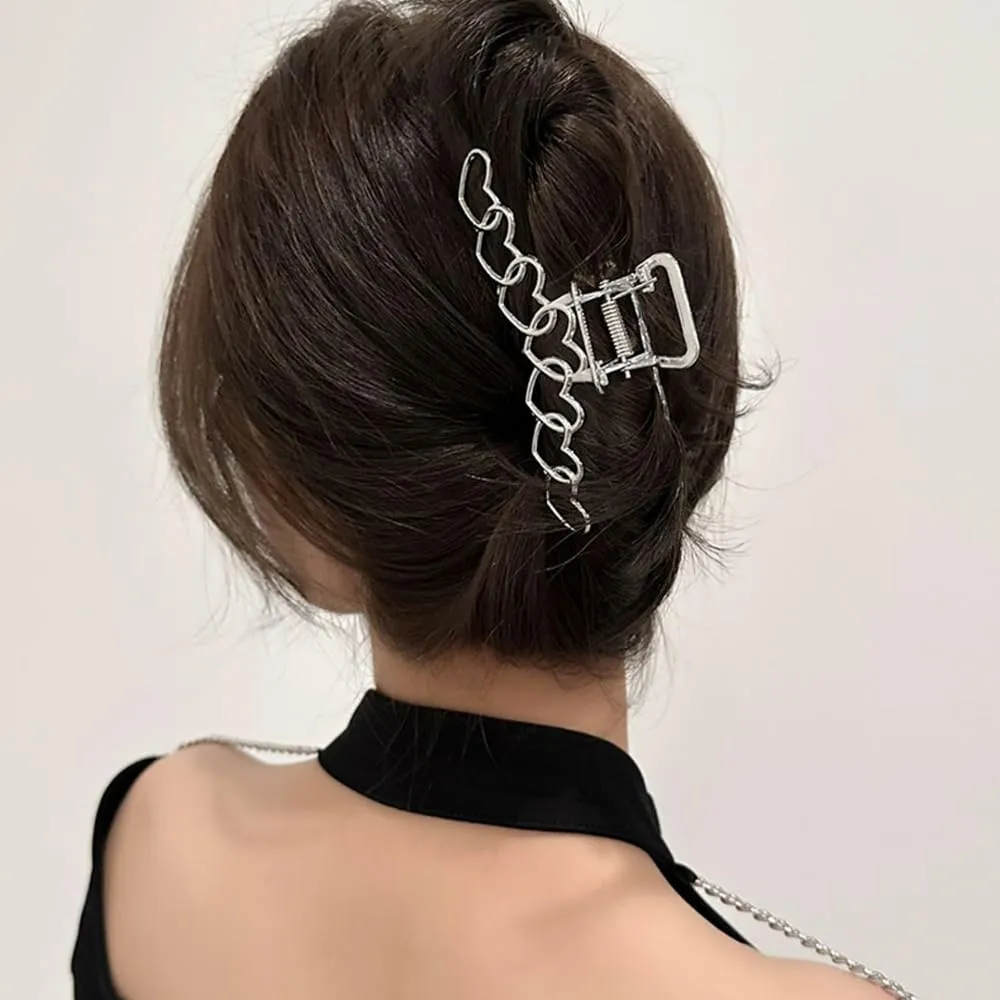 1Pack Large Metal Heart-Shape Hair Clips - Y2k Sliver Hollow Jaw Clips with Strong Hold for Thick Long Hair - Valentine's Day Hair Accessories for Women Girls