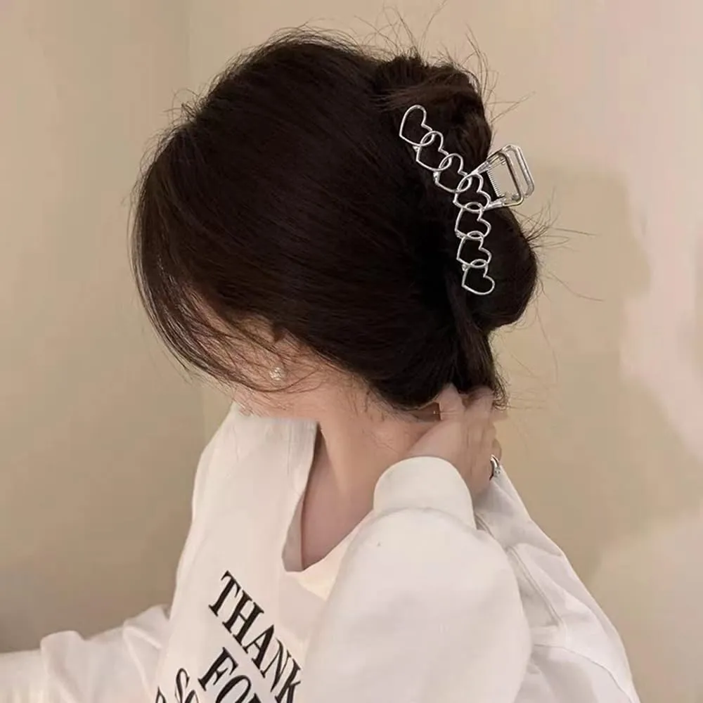 1Pack Large Metal Heart-Shape Hair Clips - Y2k Sliver Hollow Jaw Clips with Strong Hold for Thick Long Hair - Valentine's Day Hair Accessories for Women Girls