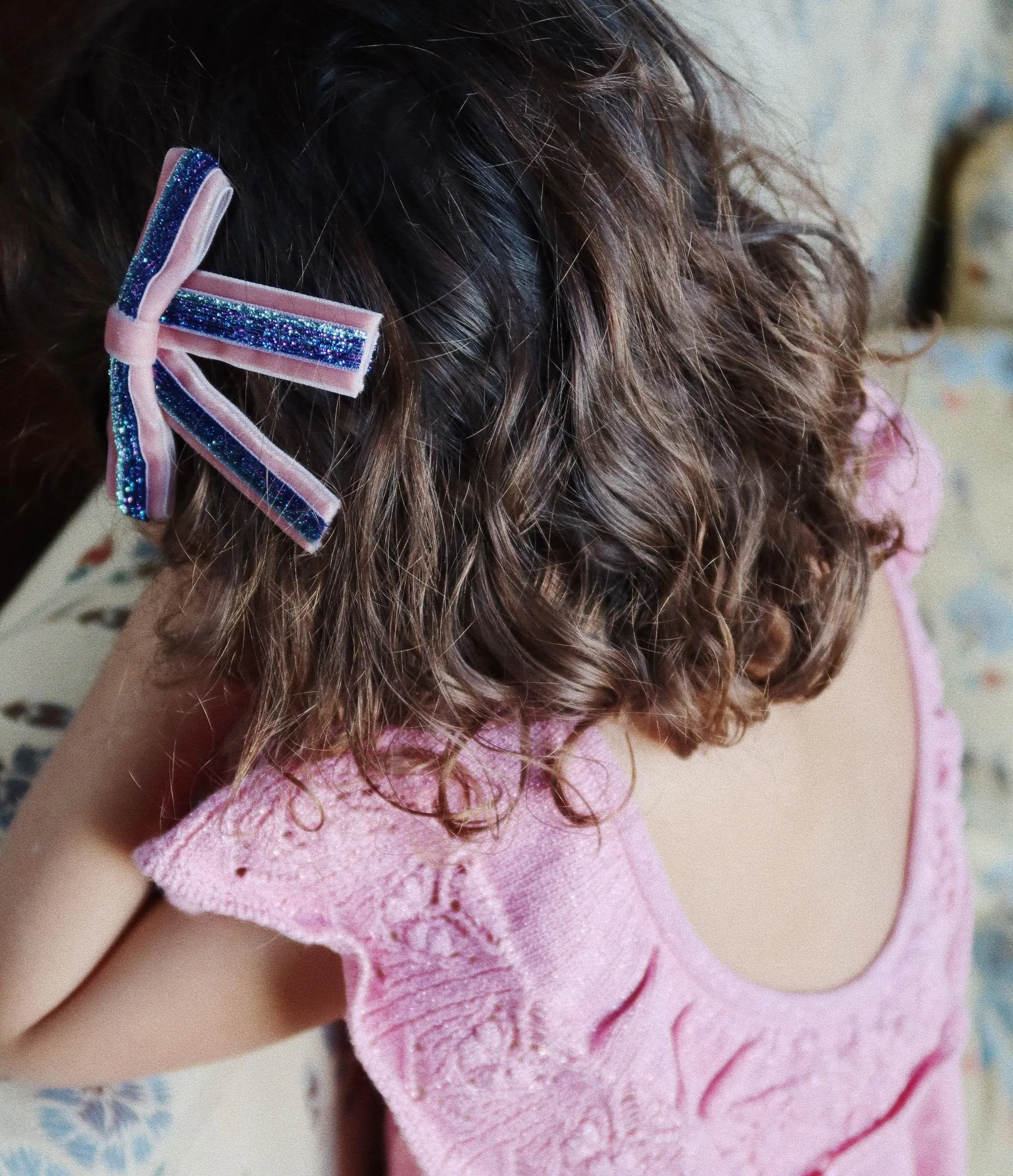2 Pack Long Velvet Bow Hair Clips, Mellow Rose