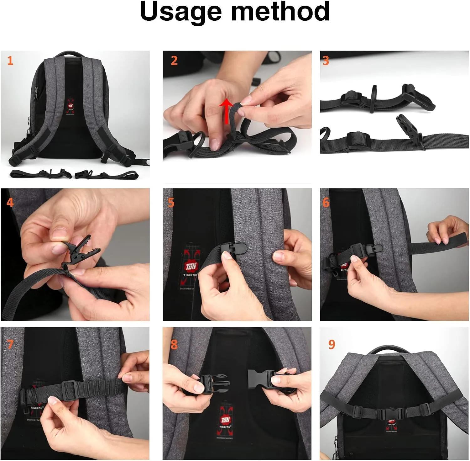 2 Pcs Adjustable Backpack Sternum Straps Chest Belt Hardness Strap with Anti-slip Fixed Clips for Camping Hiking