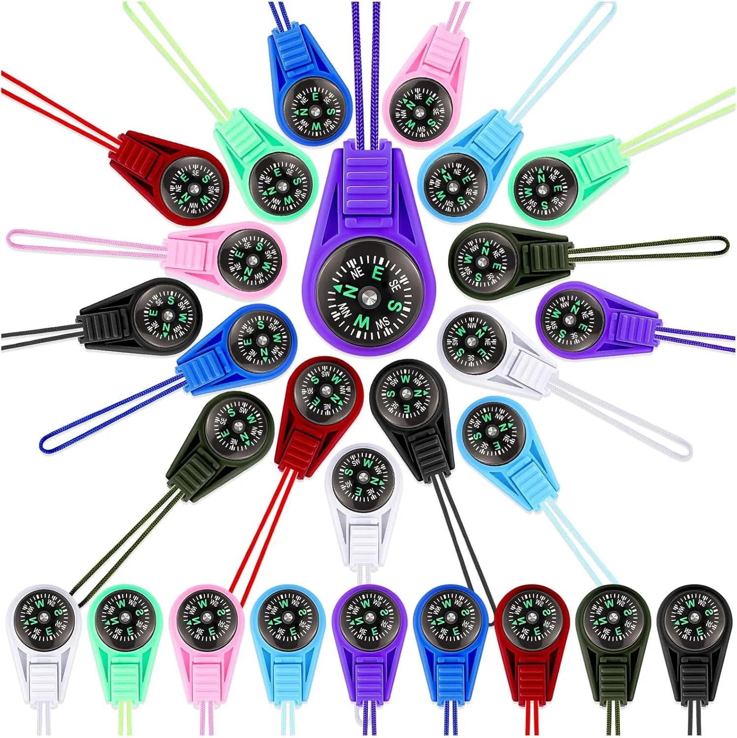 27PCS Mini Compass for Kids Hiking Small Compass Keychain Bulk, Cute Kids Scout Pocket Compasses for Party Favor Survival Kits Watchband Bracelet Necklace Keychain (9 Colors)