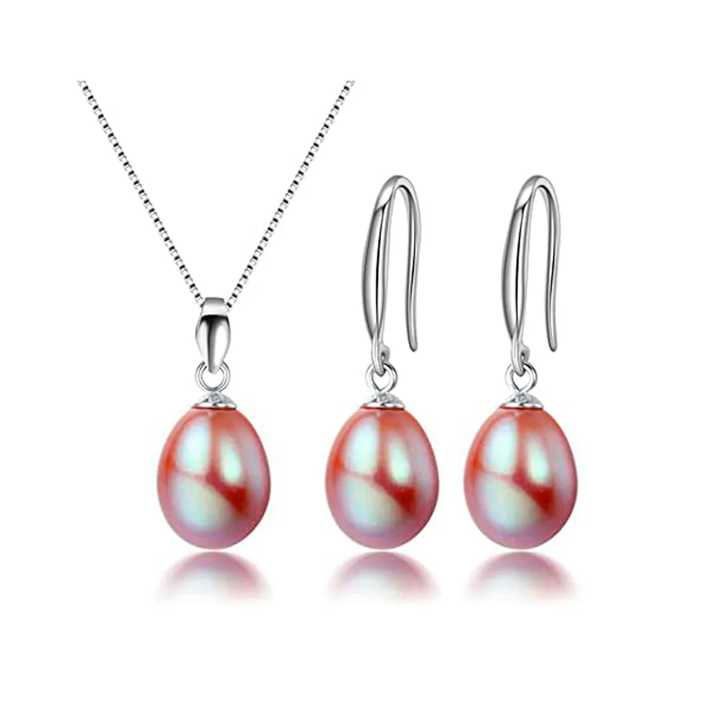925 Silver AA Grade 8-9mm Pearl Pendant and Drop Earrings for Women. Ladies Pearl Jewellery Set