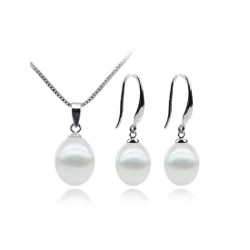925 Silver AA Grade 8-9mm Pearl Pendant and Drop Earrings for Women. Ladies Pearl Jewellery Set
