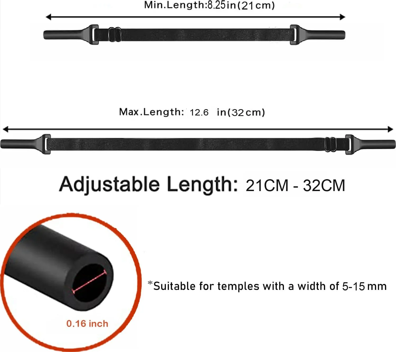 Adjustable Glasses Strap - Upgrade 4 Pack No Tail Eyeglass Straps, Universal Fit Rope Eyewear Retainer, Sport Unisex Sunglass Retainer Holder Strap (Black,13 inch)