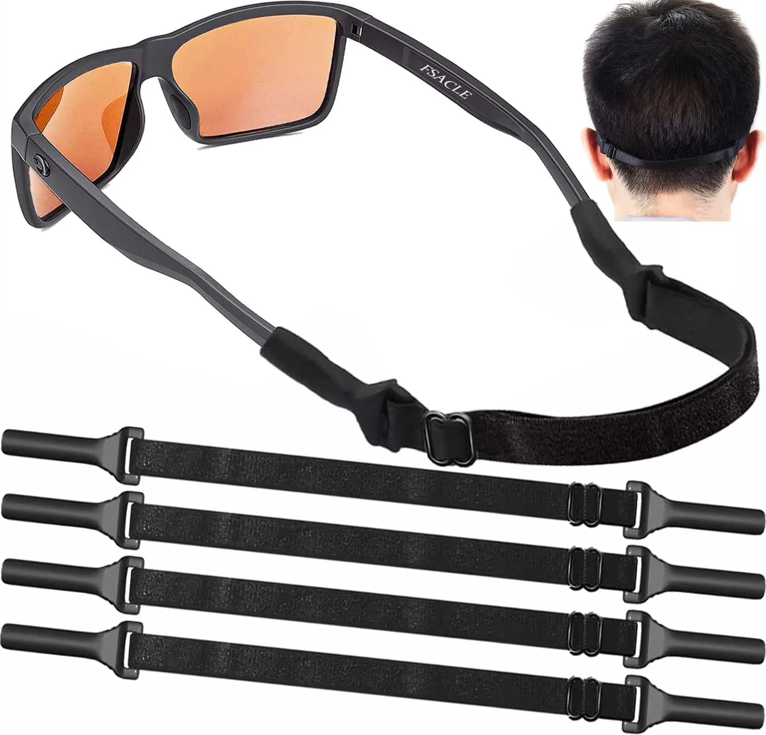 Adjustable Glasses Strap - Upgrade 4 Pack No Tail Eyeglass Straps, Universal Fit Rope Eyewear Retainer, Sport Unisex Sunglass Retainer Holder Strap (Black,13 inch)