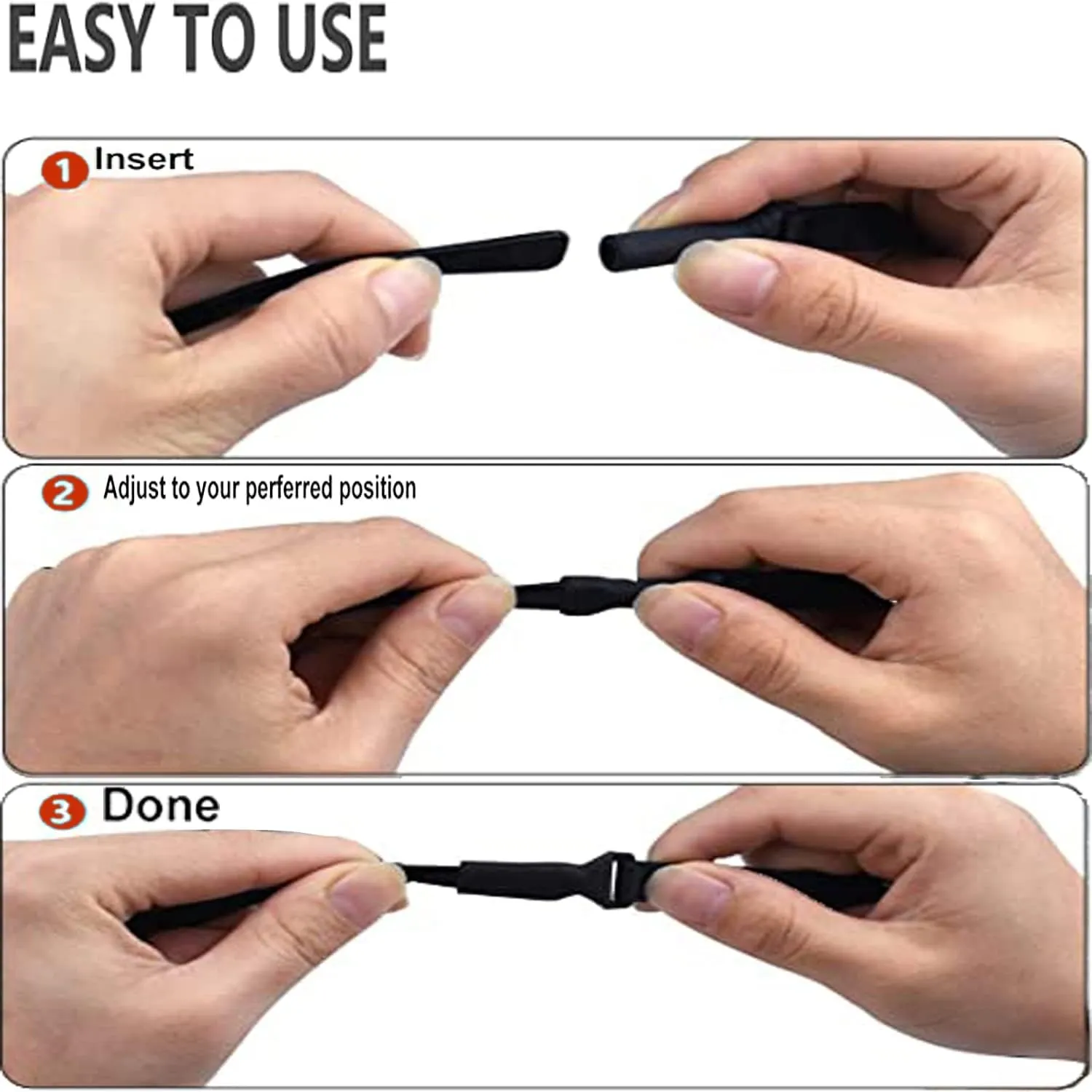 Adjustable Glasses Strap - Upgrade 4 Pack No Tail Eyeglass Straps, Universal Fit Rope Eyewear Retainer, Sport Unisex Sunglass Retainer Holder Strap (Black,13 inch)