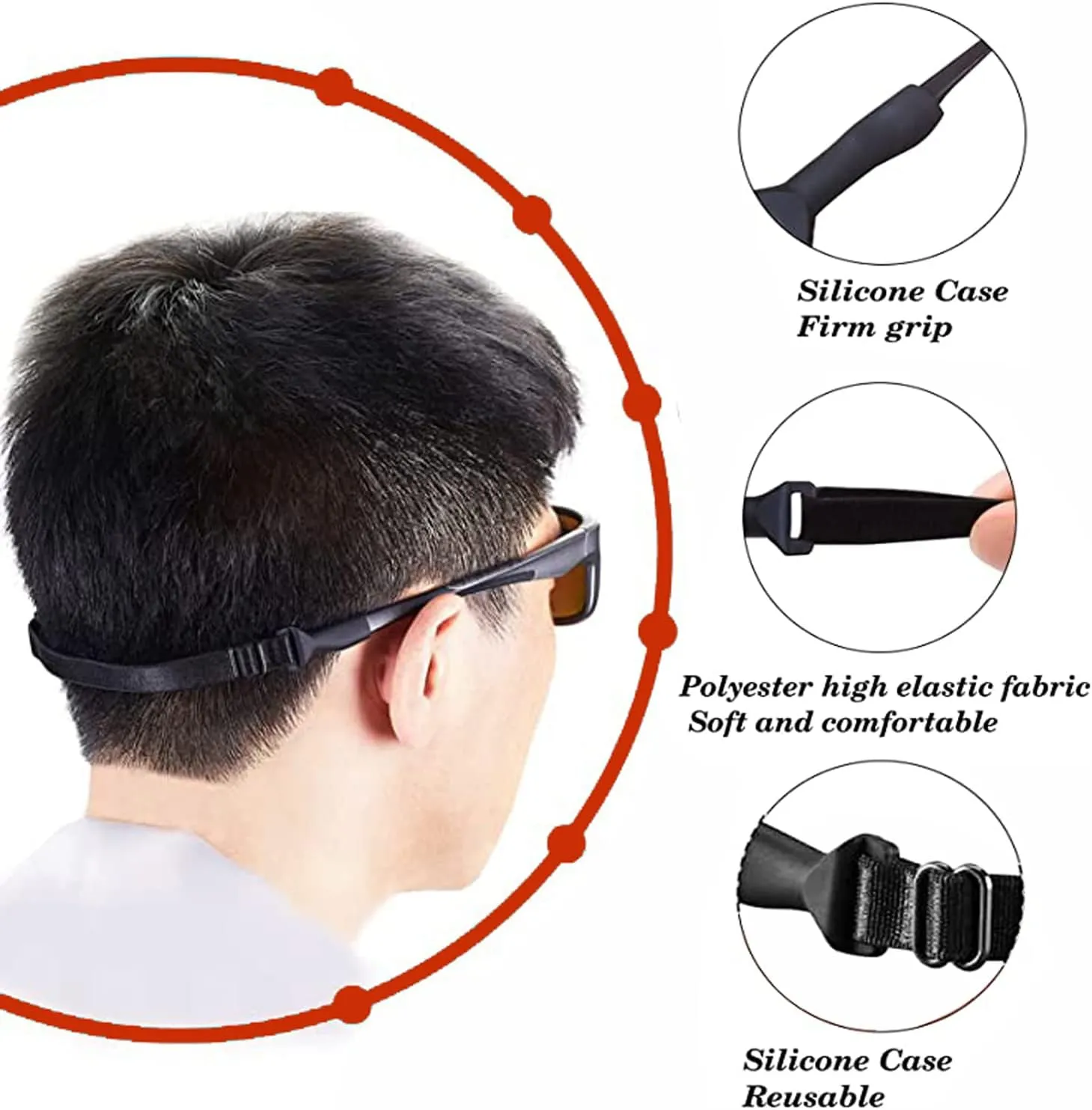 Adjustable Glasses Strap - Upgrade 4 Pack No Tail Eyeglass Straps, Universal Fit Rope Eyewear Retainer, Sport Unisex Sunglass Retainer Holder Strap (Black,13 inch)