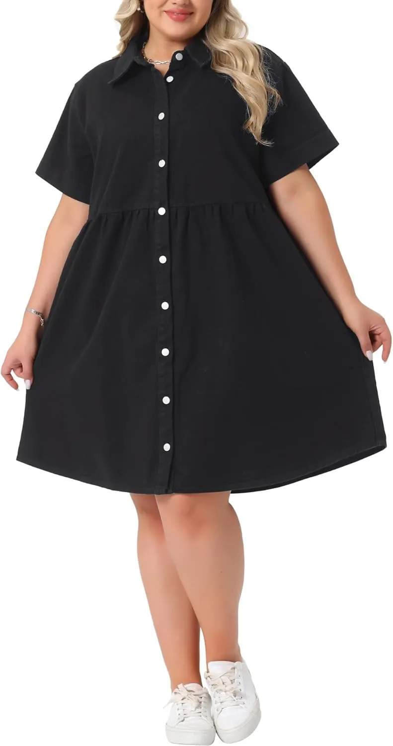 Agnes Orinda Denim Dress for Women Plus Size Button Down Babydoll Sundress Jean Dress with Pockets 2025 Vacation