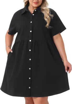 Agnes Orinda Denim Dress for Women Plus Size Button Down Babydoll Sundress Jean Dress with Pockets 2025 Vacation