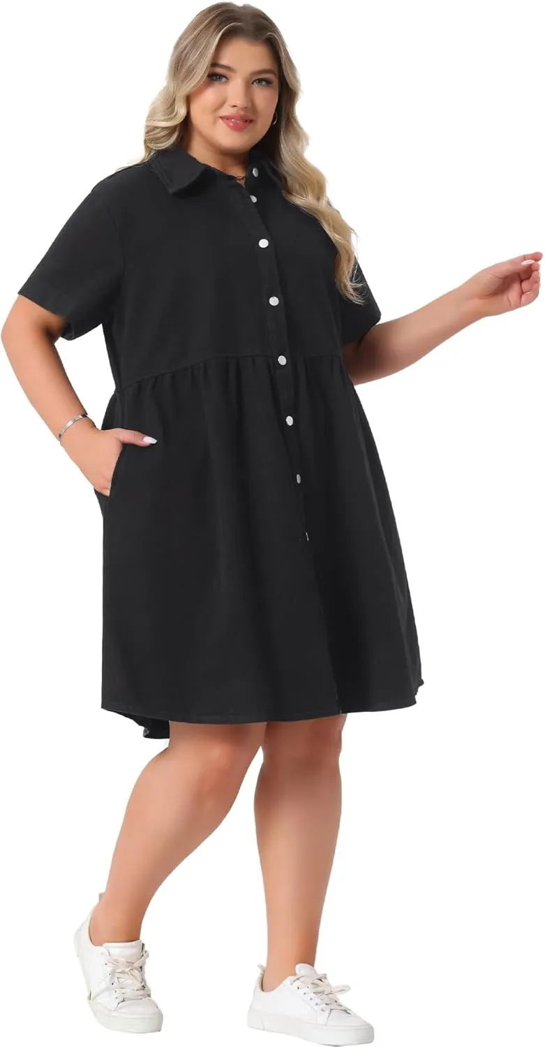 Agnes Orinda Denim Dress for Women Plus Size Button Down Babydoll Sundress Jean Dress with Pockets 2025 Vacation
