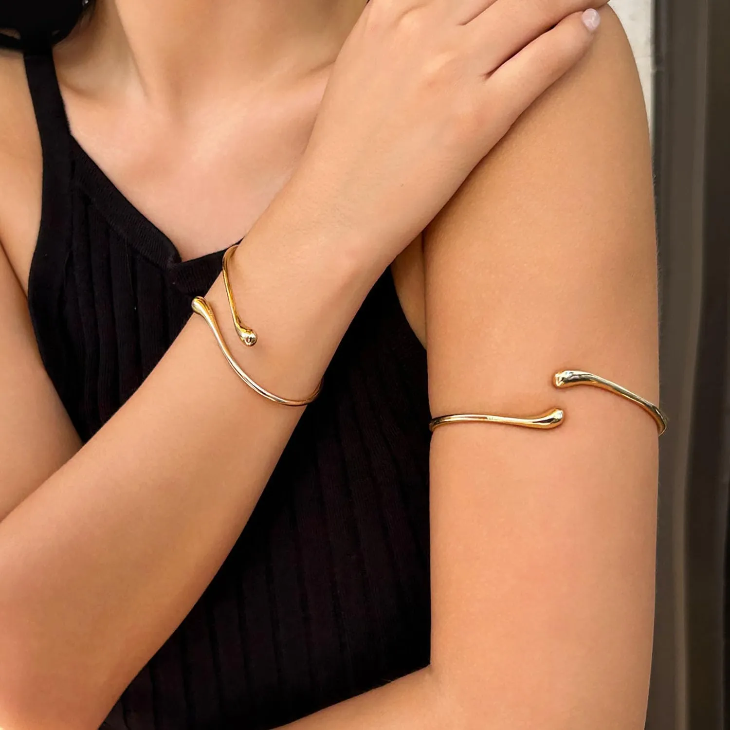Arm Cuff Bracelet for Women Gold Arm Cuff Upper Arm Bracelet Minimalist arm cuff Bangle Armband Round Bracelet Minimalist Summer Jewelry for Women