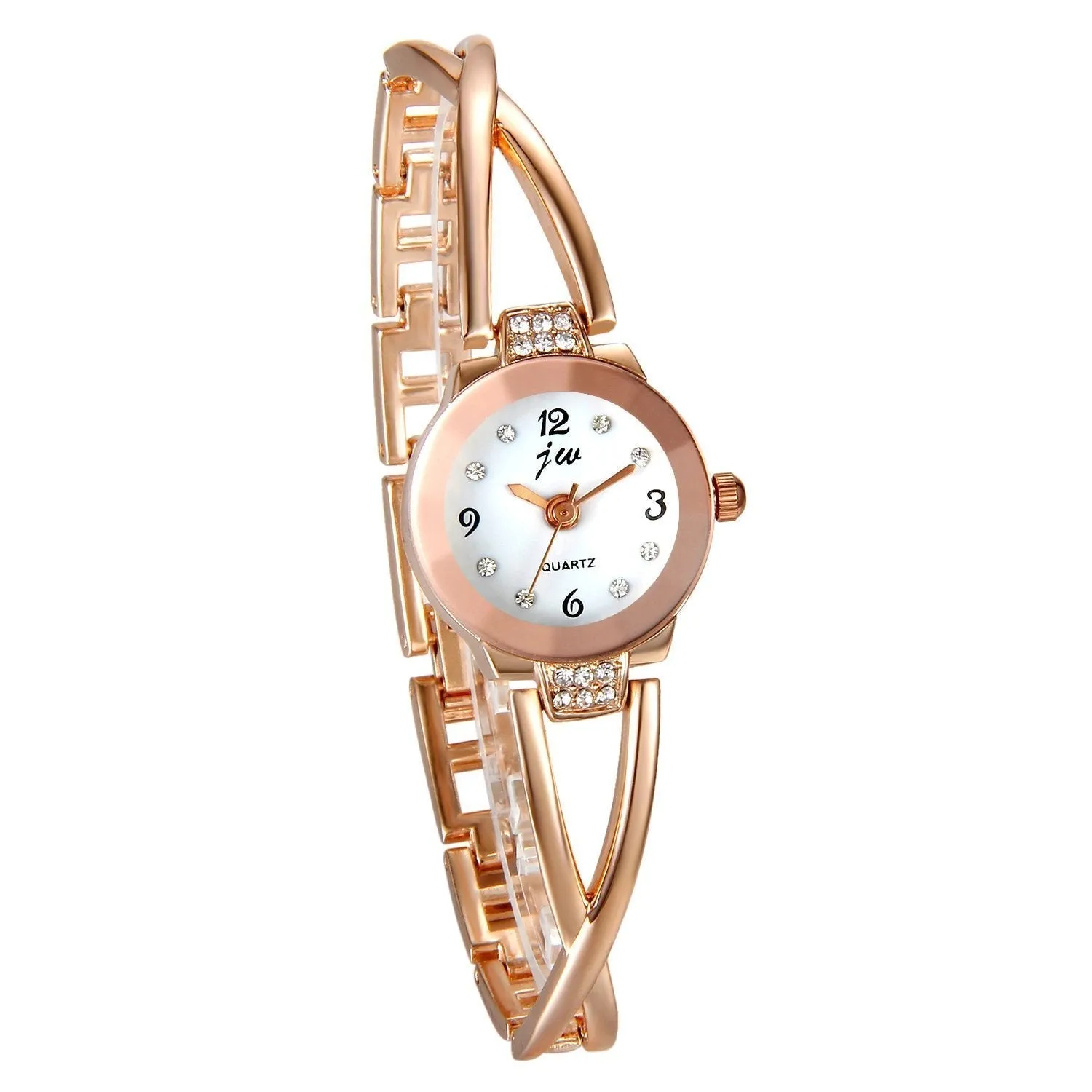 AVANER Women's Bangle Watch, Ultra Slim Rhinestones Wrist Watch, Elegant Analog Quartz Bracelet Watch, Modern Fashion Dress Watch Rosegold