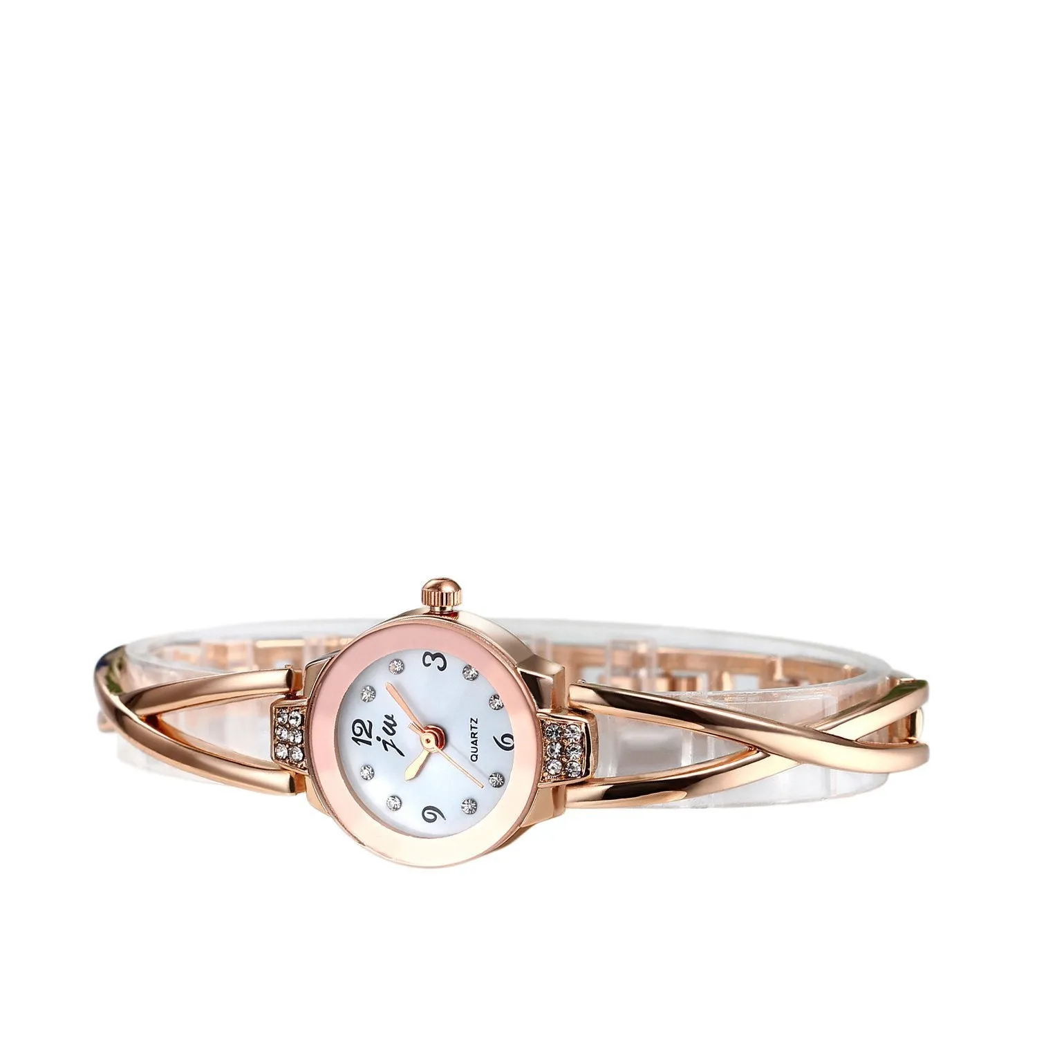 AVANER Women's Bangle Watch, Ultra Slim Rhinestones Wrist Watch, Elegant Analog Quartz Bracelet Watch, Modern Fashion Dress Watch Rosegold