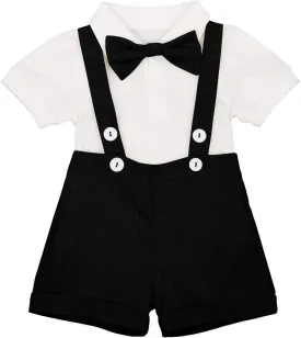 Baby Boys Formal Suit Set Short Sleeve Romper Suspenders Shorts Pants Bowtie Wedding Tuxedo Outfits Cake Smash Clothes