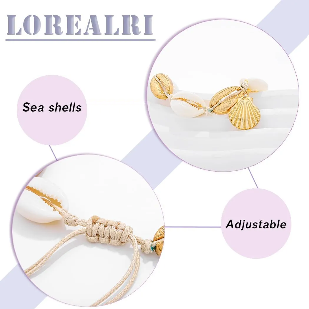 Beaded Anklets Bracelets Boho Handmade Turtle Starfish Whelk Shell Tree of Life String Ankle Bracelet Summer Beach Waterproof Barefoot Sandals Foot Jewelry for Women