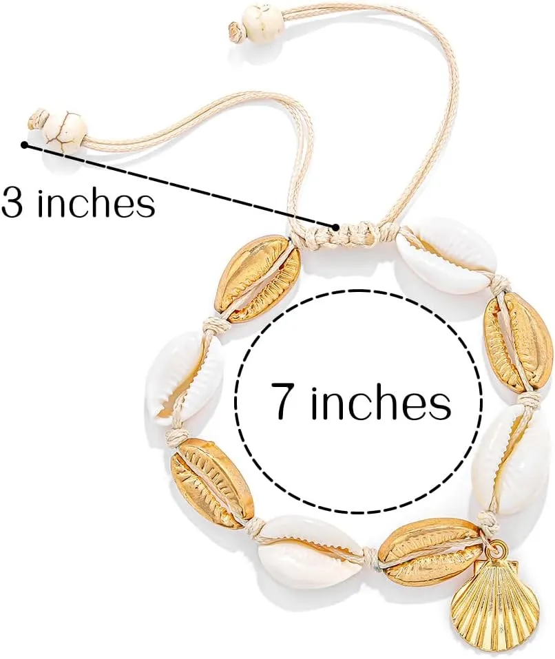 Beaded Anklets Bracelets Boho Handmade Turtle Starfish Whelk Shell Tree of Life String Ankle Bracelet Summer Beach Waterproof Barefoot Sandals Foot Jewelry for Women