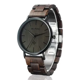BEWELL Handmade Wooden Couple Wristwatch Fashion Minimalist Slim Analog Quartz Watch for Men Women W163A Men Black