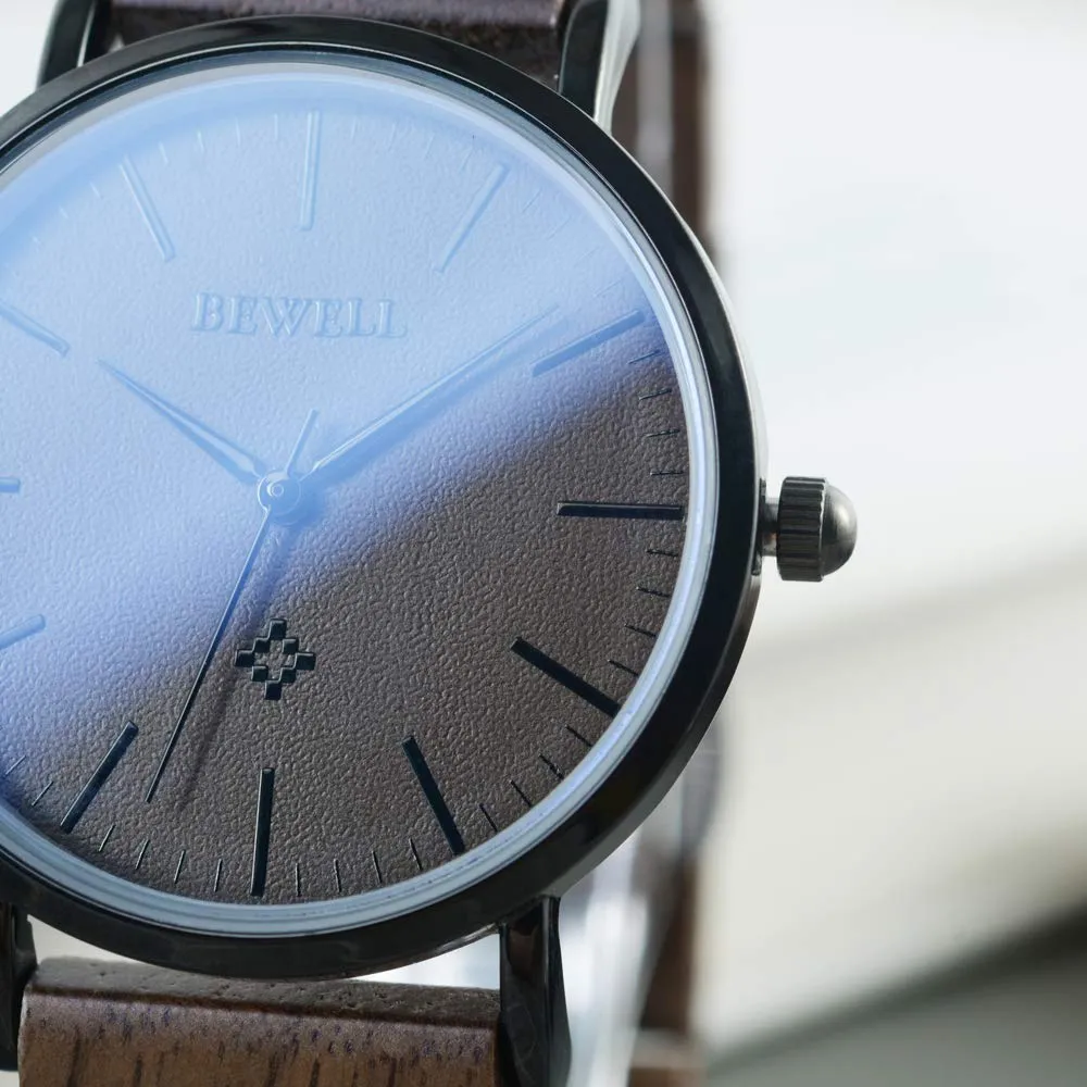 BEWELL Handmade Wooden Couple Wristwatch Fashion Minimalist Slim Analog Quartz Watch for Men Women W163A Men Black