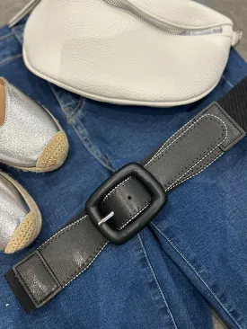 Black Elasticated Faux Leather Belt