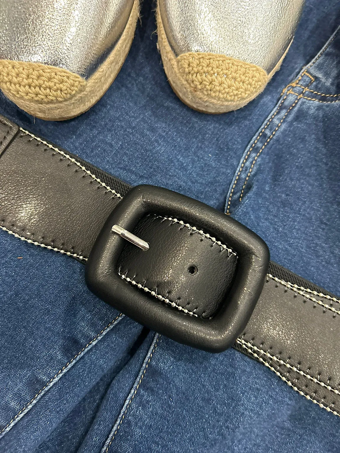 Black Elasticated Faux Leather Belt