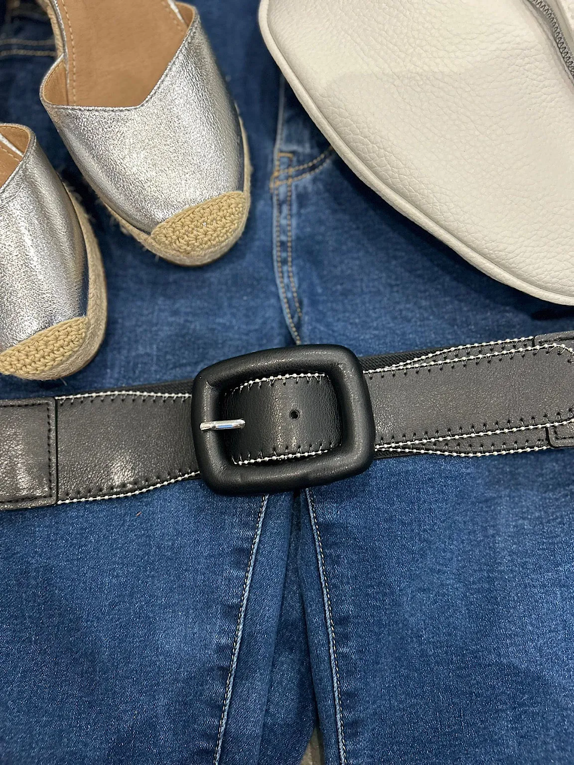 Black Elasticated Faux Leather Belt