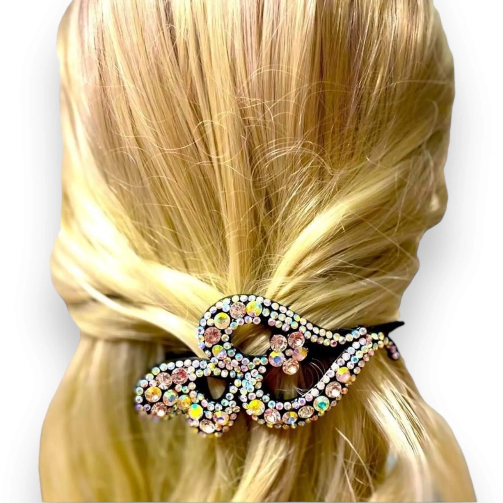 Black Glitter Rhinestone Hearts Hair Clips