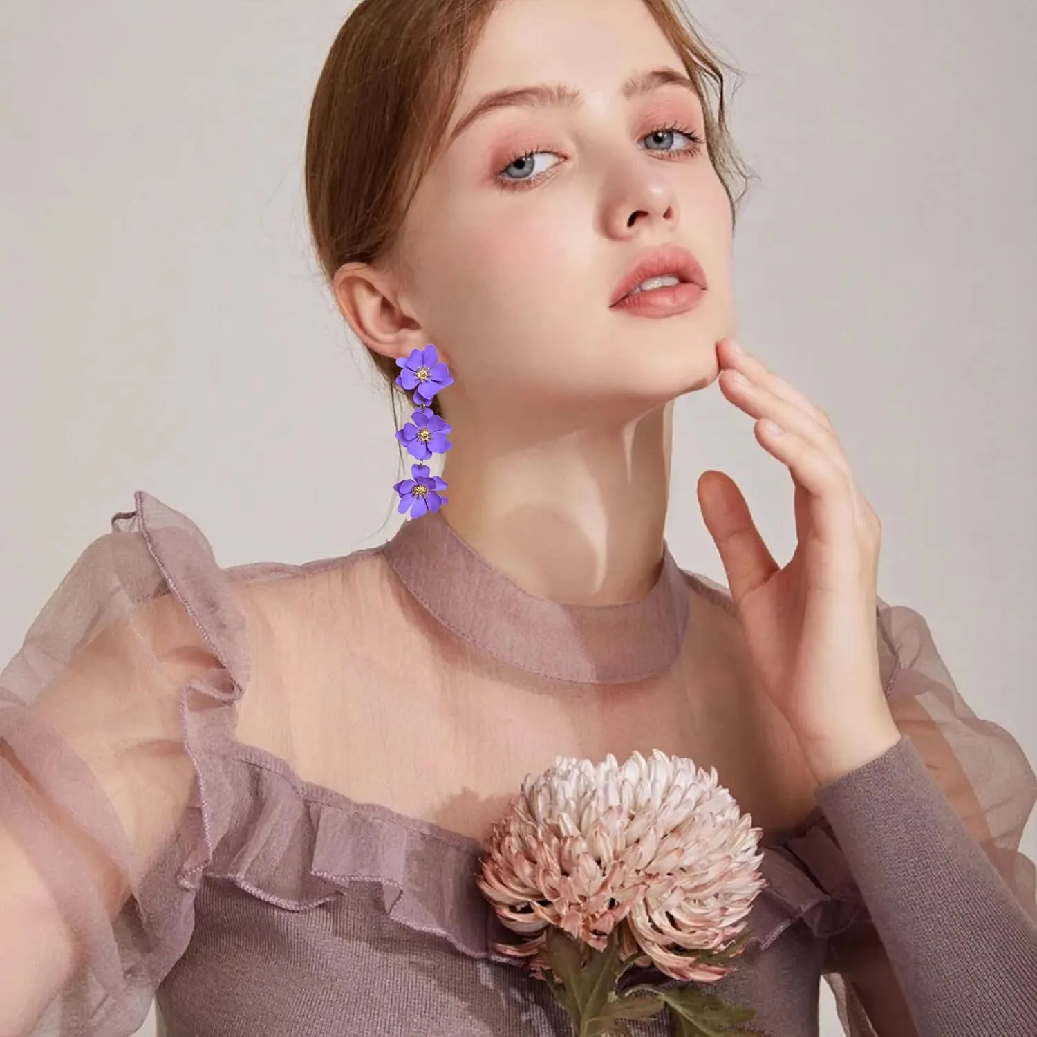 Boho Matte Poppy Floral Petal Drop Dangle Earrings for Women Exaggerated 3 Layer Tassel Flower Floral Petal Tiered Drop Earring Bohemian Tropical Wedding Jewelry