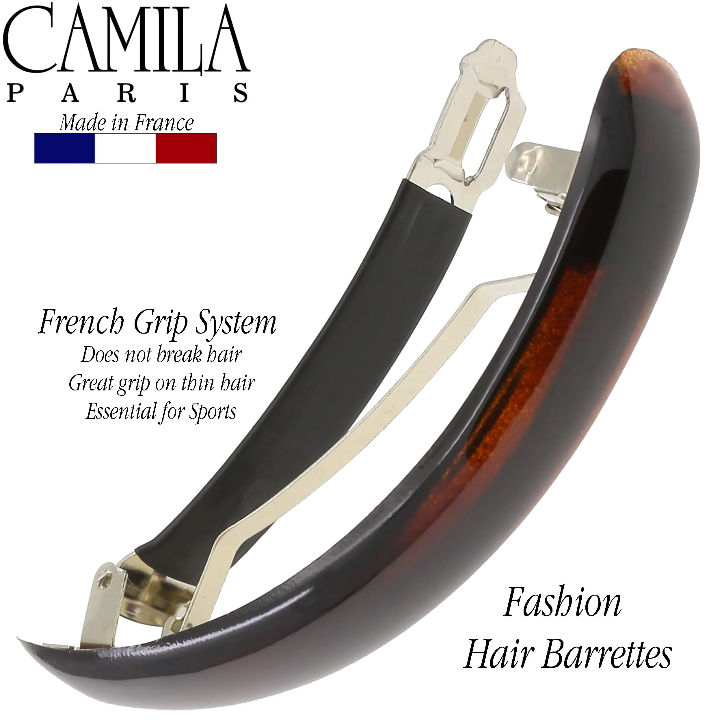 Camila Paris CP2638 French Hair Barrette Clip for Girls for Thick Curly Wavy Long Hair, Strong Hold Grip Hair Clips for Women, Automatic, No Slip Durable Styling Girls Hair Accessories, Made in France