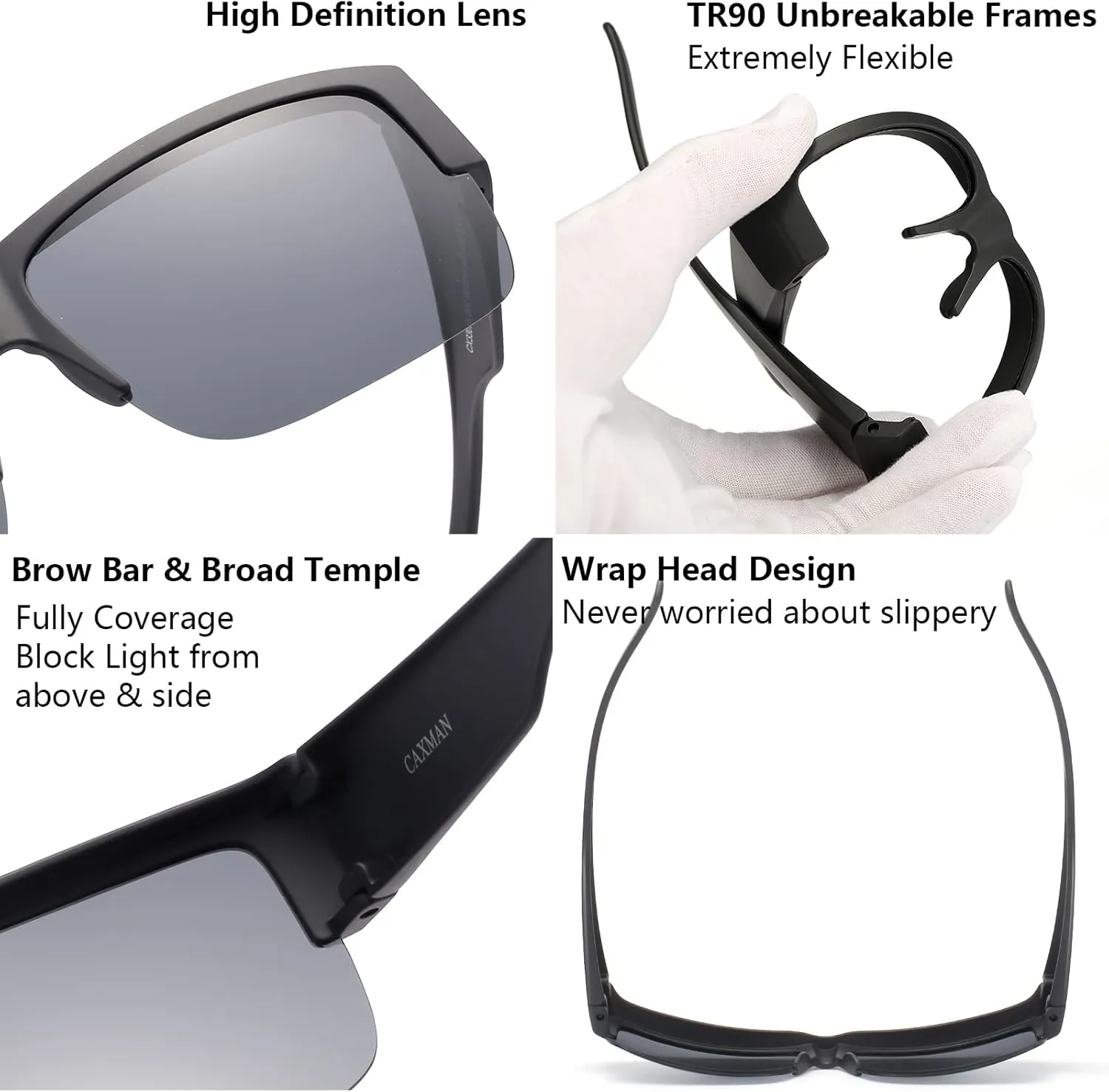 CAXMAN Fit Over Glasses Sunglasses for Men & Women Polarized Lens 100% UV Protection