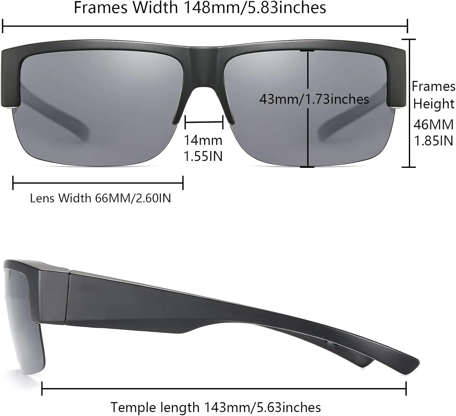 CAXMAN Fit Over Glasses Sunglasses for Men & Women Polarized Lens 100% UV Protection