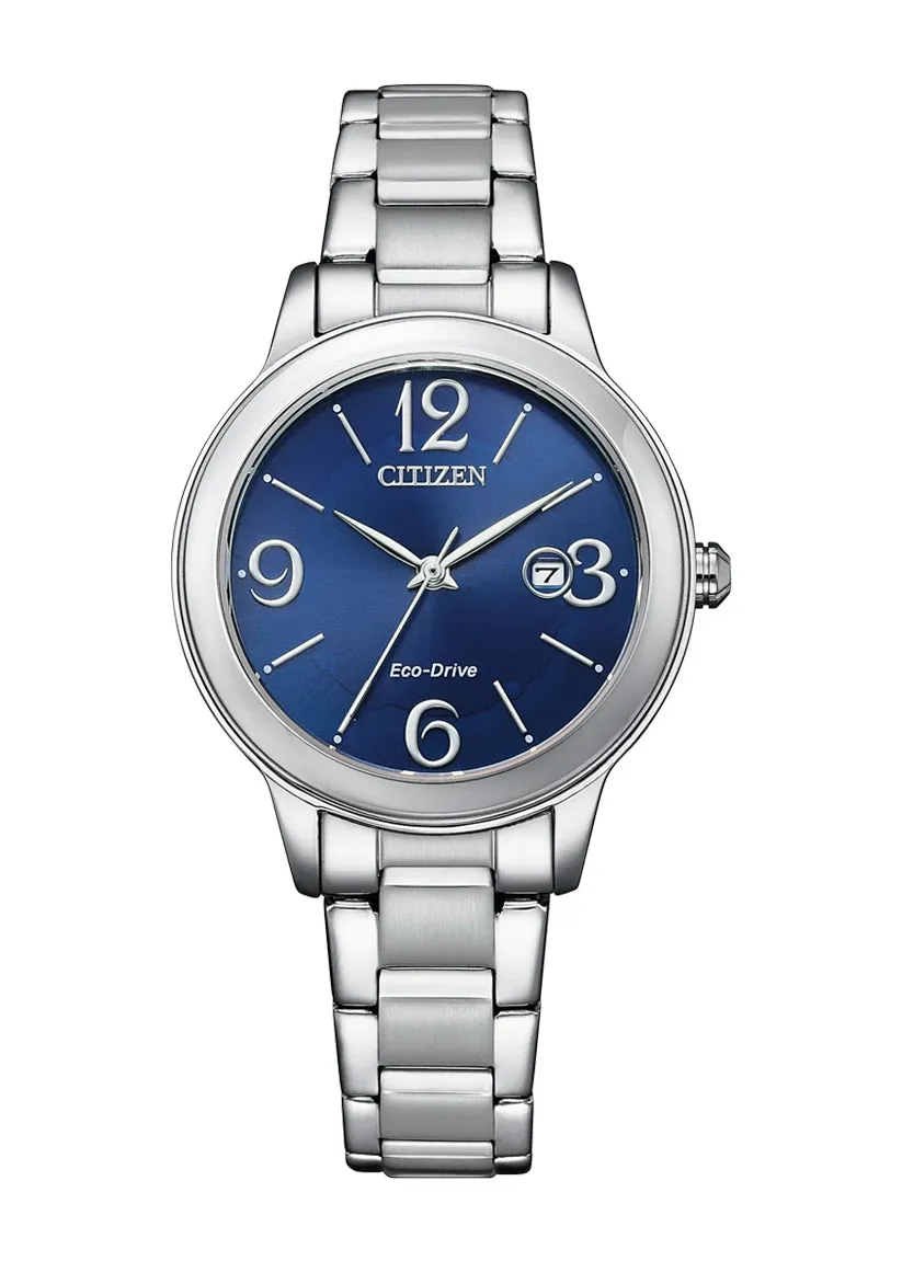 CITIZEN LADIES ECO-DRIVE BLUE DIAL STAINLESS STEEL BRACELET EW2620-86L