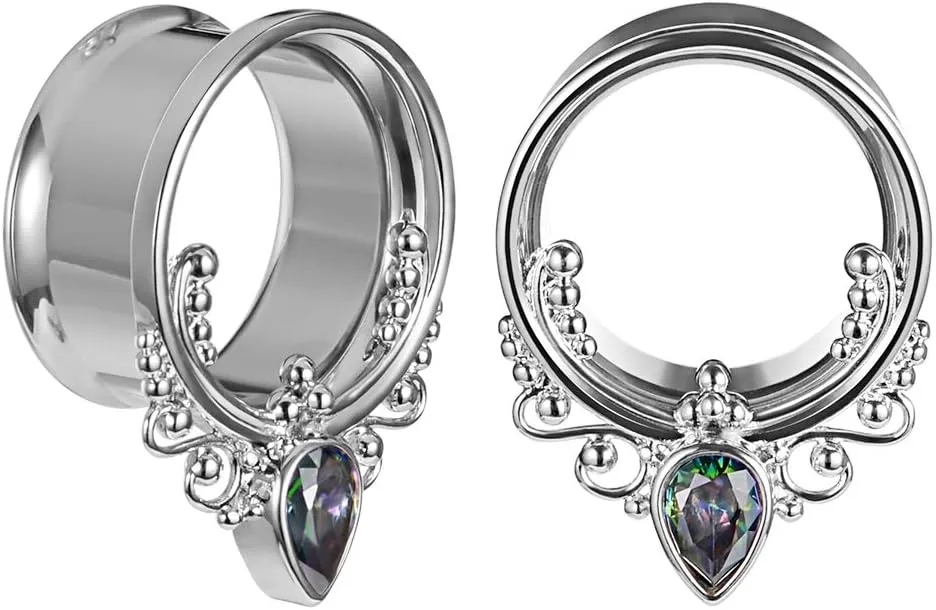COOEAR 1 Pair Surgical Steel Ear Gauges Double Flared Seashell Ear Tunnels and Plugs Earrings Stretcher.