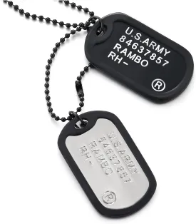 COOLSTEELANDBEYOND Two-Pieces Military Army Dog Tag with Black Silicone Mens Pendant Necklace, 28 inches Ball Chain