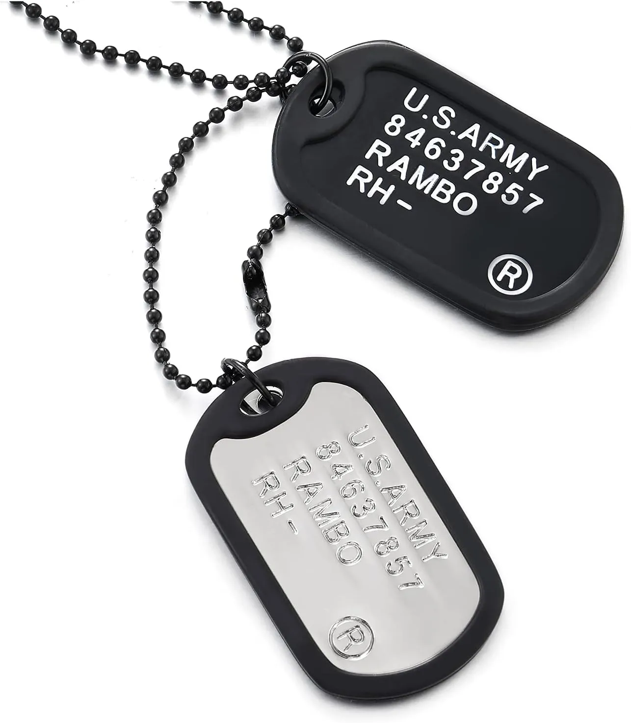 COOLSTEELANDBEYOND Two-Pieces Military Army Dog Tag with Black Silicone Mens Pendant Necklace, 28 inches Ball Chain