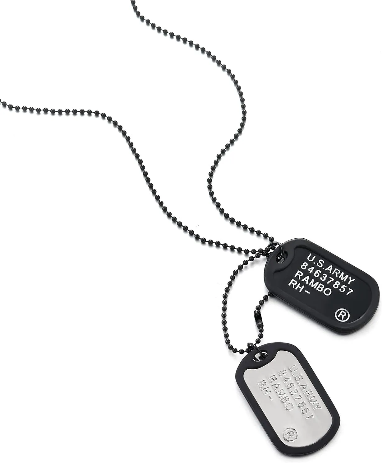 COOLSTEELANDBEYOND Two-Pieces Military Army Dog Tag with Black Silicone Mens Pendant Necklace, 28 inches Ball Chain