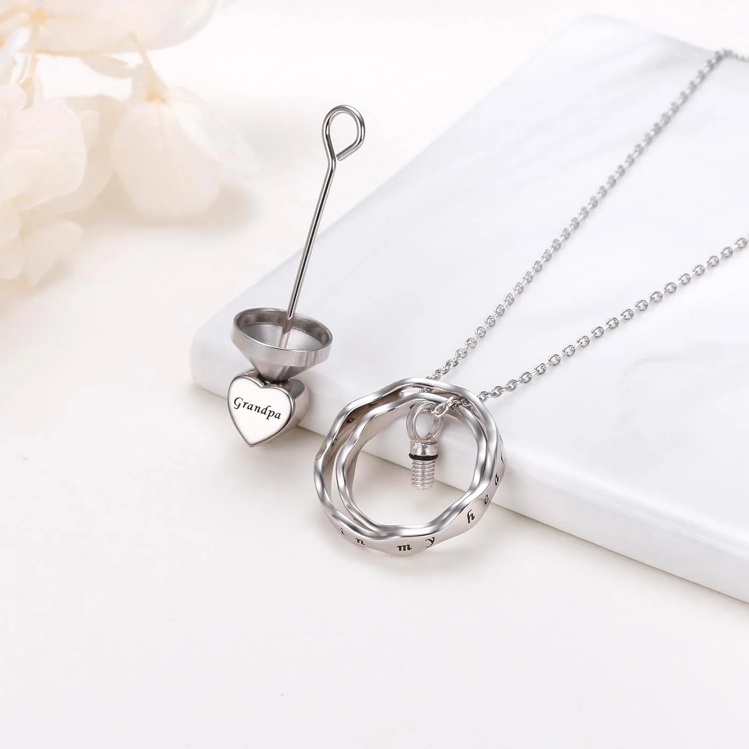 Cremation Urn Necklace for Ashes 925 Sterling Silver Dad Forever in My Heart Keepsake Memorial Pendant Waterproof Urn Jewelry for Women Men