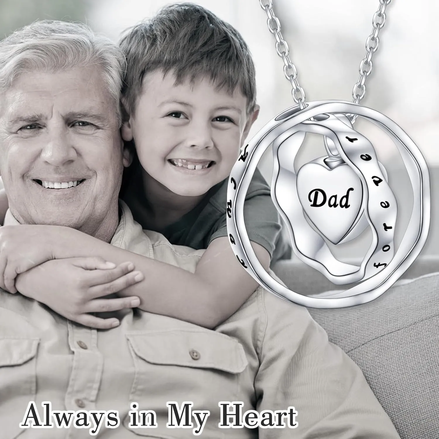 Cremation Urn Necklace for Ashes 925 Sterling Silver Dad Forever in My Heart Keepsake Memorial Pendant Waterproof Urn Jewelry for Women Men