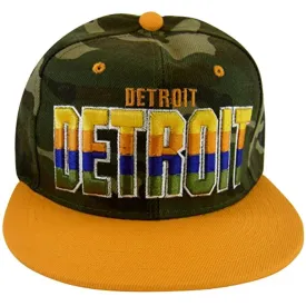 Detroit 4-Color Script Men's Adjustable Snapback Baseball Caps (Camouflage/Orange)