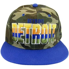 Detroit 4-Color Script Men's Adjustable Snapback Baseball Caps (Camouflage/Royal)