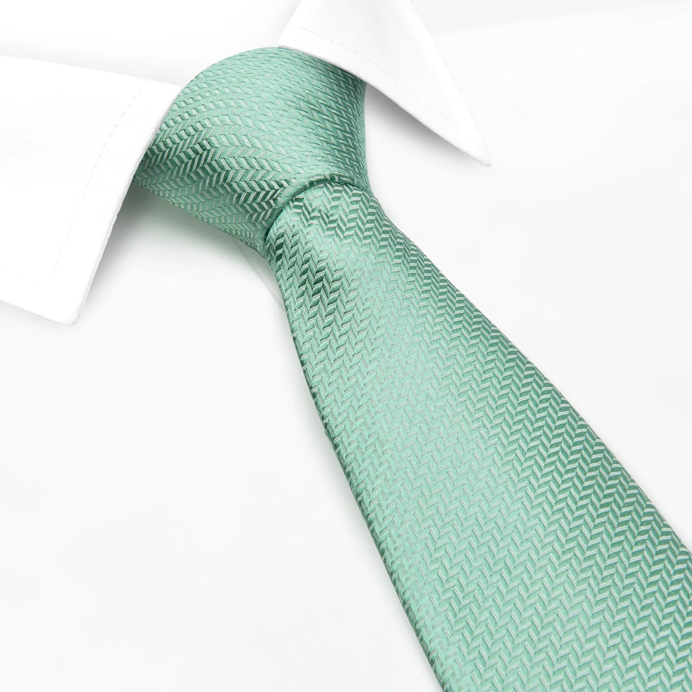 Duck Egg Herringbone Silk Tie