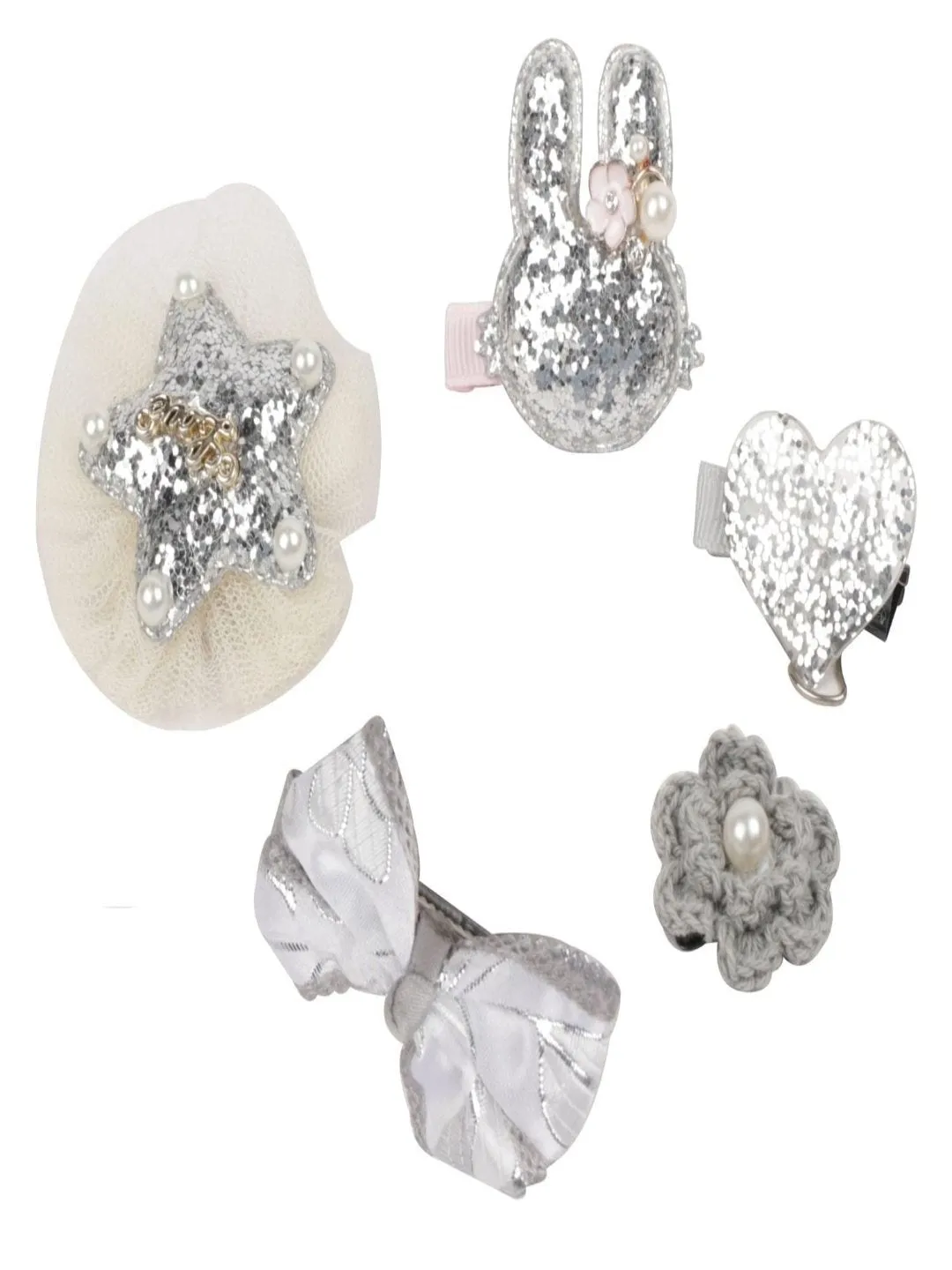 Elegant Hair Clips Set for Girls - Silver & Blue, Pack of 2