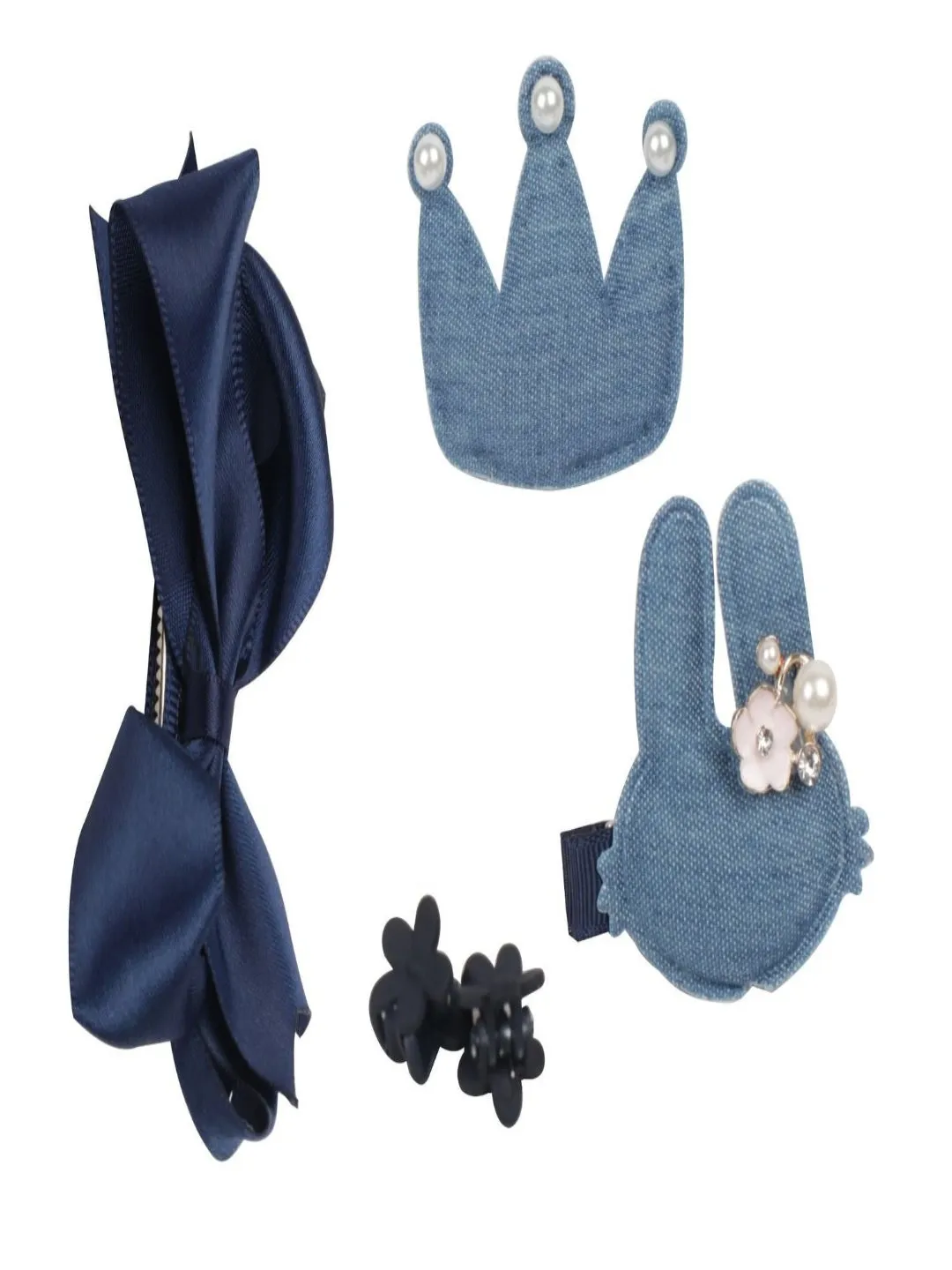 Elegant Hair Clips Set for Girls - Silver & Blue, Pack of 2