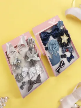 Elegant Hair Clips Set for Girls - Silver & Blue, Pack of 2