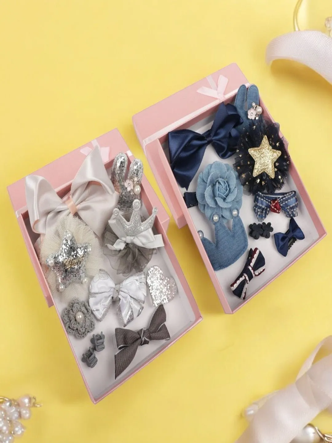 Elegant Hair Clips Set for Girls - Silver & Blue, Pack of 2
