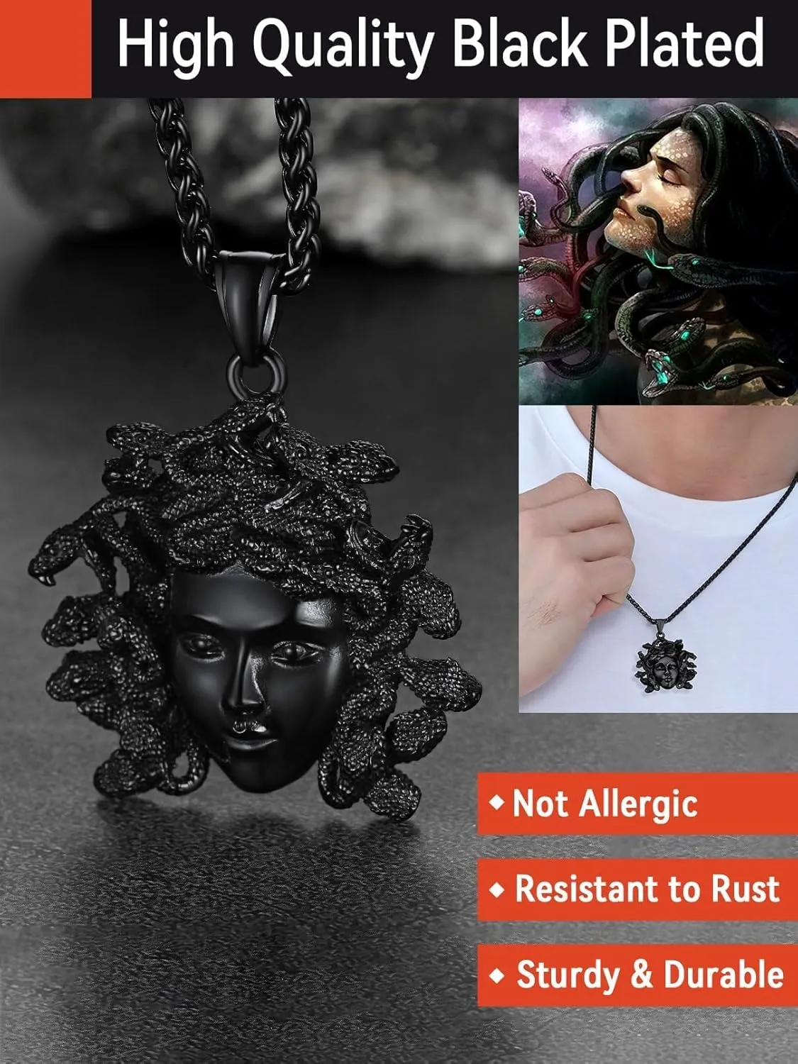 FaithHeart Medusa Pendant Necklace for Women Men, Stainless Steel/18K Gold Plated Ancient Greece Jewelry Customizable Delicate Gift Packaging